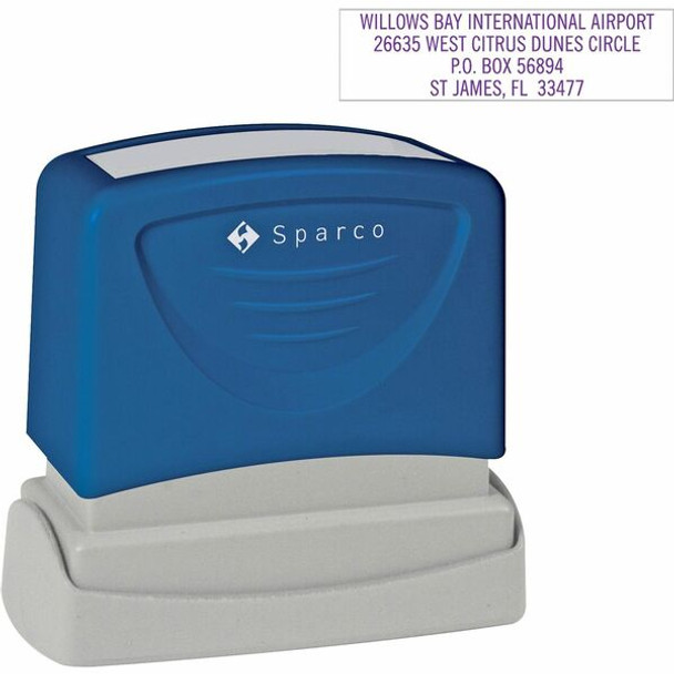 Sparco Business Stamp - Custom Message Stamp - 0.63" Impression Width x 2.44" Impression Length - Blue - 1 Each