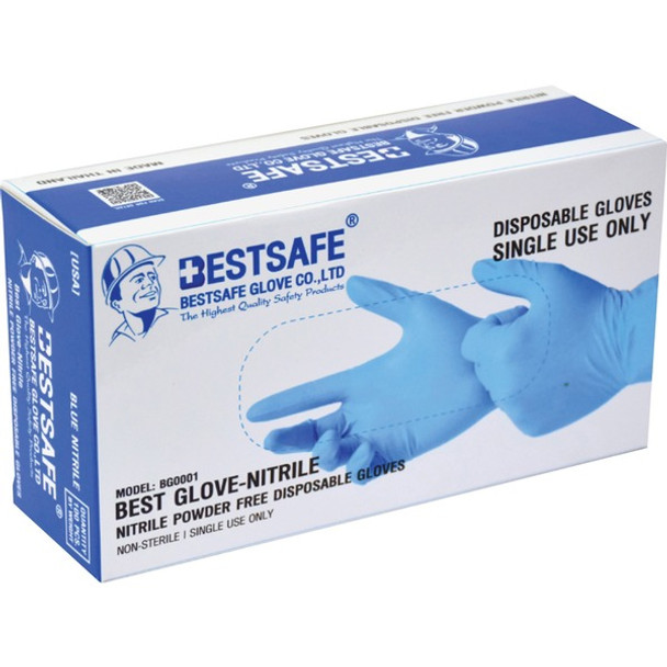 BestSafe Single-use Nitrile Glove - Contaminant Protection - Large Size - For Right/Left Hand - Blue - Puncture Resistant, Latex-free - For Multipurpose - 100 / Box - 4 mil Thickness