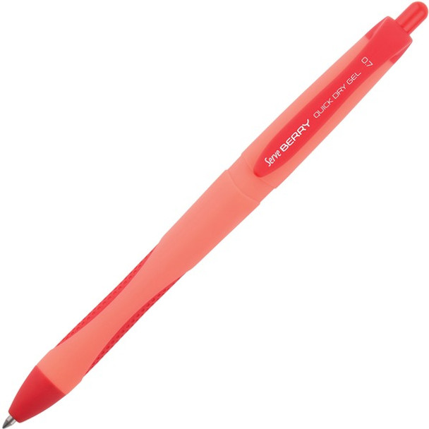 So-Mine Serve Berry Quick Dry Retract Gel Ink Pen - Medium Pen Point - 0.7 mm Pen Point Size - Retractable - Red Gel-based Ink - Red Barrel - 1 Each