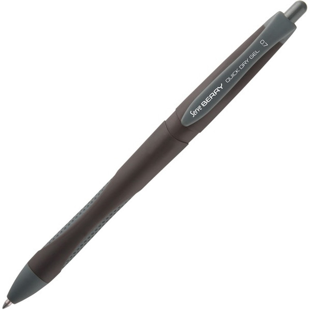 So-Mine Serve Berry Quick Dry Retract Gel Ink Pen - Medium Pen Point - 0.7 mm Pen Point Size - Retractable - Black Gel-based Ink - Black Barrel - 1 Each