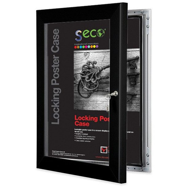 Seco Locking Poster Case - 18" x 24" Frame Size - Rectangle - Portrait, Landscape - Black - Weather Proof, Shatter Proof, Lockable, Rust Proof, Water Proof - 1 Each - Aluminum, Plastic, Polycarbonate - Black