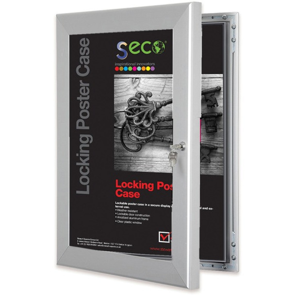 Seco Locking Poster Case - 18" x 24" Frame Size - Rectangle - Portrait, Landscape - Anodized - Weather Proof, Shatter Proof, Lockable, Rust Proof, Water Proof - 1 Each - Aluminum, Plastic, Polycarbonate - Silver