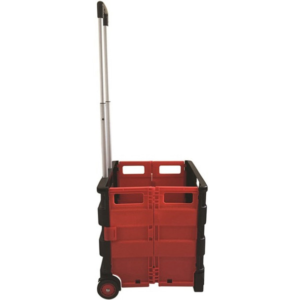 Seco Folding Shopping/Utility Cart - Telescopic Handle - 77 lb Capacity - Plastic - 14.9" Length x 16.5" Width x 15.9" Height - Black, Red - 1 Each