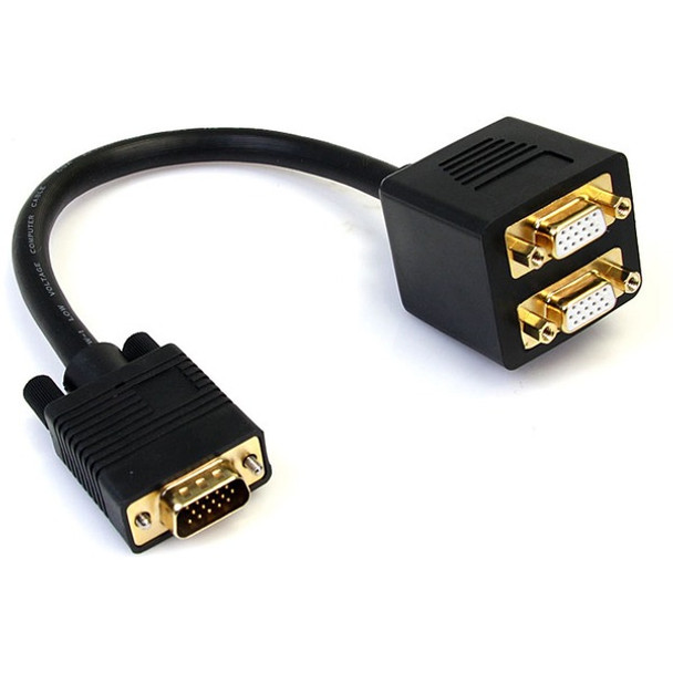 StarTech.com 1 ft VGA to 2x VGA Video Splitter Cable - M/F - Mirror the output from a VGA source to two VGA displays. - vga splitter cable - vga splitter - vga y cable