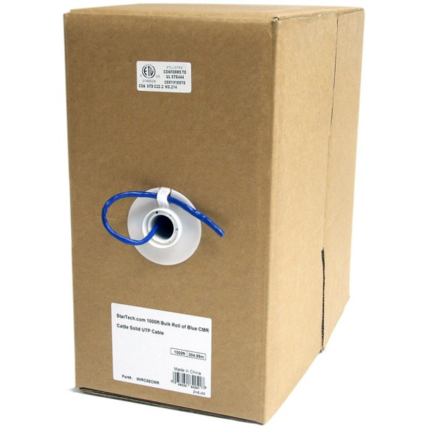 StarTech.com 1000 ft Bulk Roll of Blue CMR Cat5e Solid UTP Cable - Make reliable Ethernet connections in applications requiring CMR-rated cable - cat5e bulk cable - cat 5e bulk cable - lan wire - rj45 wire - cat5e pull box