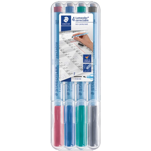 Lumocolor Correctable Marker Pens - Fine Marker Point - 0.6 mm Marker Point Size - Refillable - Assorted - Polypropylene Barrel - 4 / Set