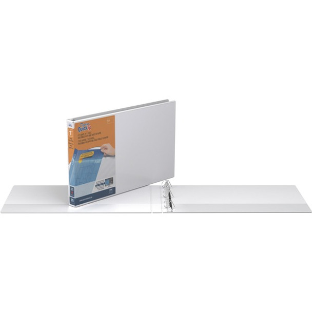 QuickFit D-ring Ledger Binder - 1" Binder Capacity - Ledger - 11" x 17" Sheet Size - D-Ring Fastener(s) - 1 Internal Pocket(s) - White - Recycled - Label Holder, Clear Overlay, Heavy Duty - 1 Each