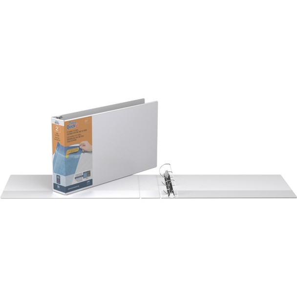 QuickFit D-ring Ledger Binder - 2" Binder Capacity - Ledger - 11" x 17" Sheet Size - D-Ring Fastener(s) - 1 Internal Pocket(s) - White - Recycled - Label Holder, Clear Overlay, Heavy Duty - 1 Each