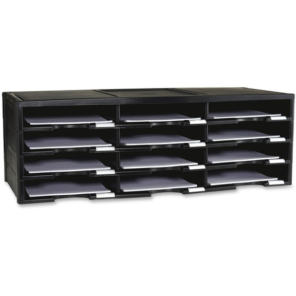 Storex 12-compartment Organizer - 6000 x Sheet - 12 Compartment(s) - 9.50" x 12" - 10.5" Height x 14.1" Width31.4" Length - 100% Recycled - Black - Polystyrene - 1 Each