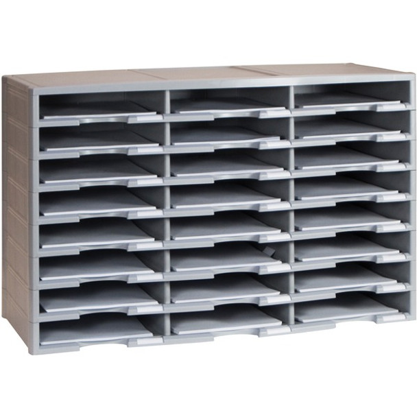Storex Stackable Literature Sorter - 12000 x Sheet - 24 Compartment(s) - 9.50" x 12" - 20.5" Height x 14.1" Width31.4" Length - Gray - Plastic, Polystyrene - 1 Each