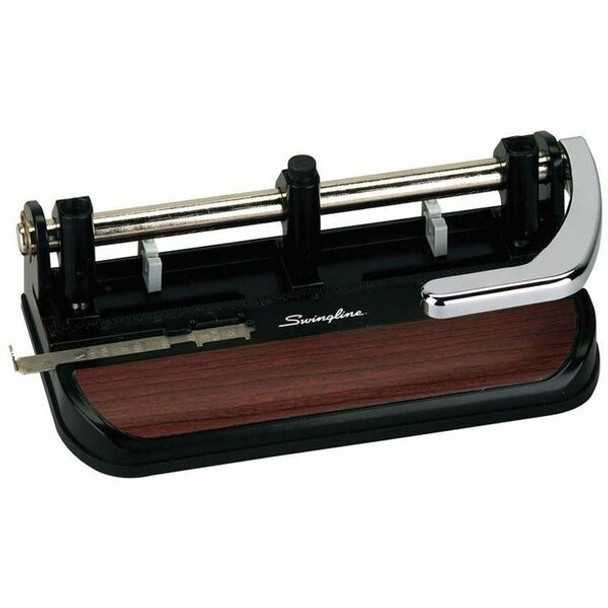 Swingline Accented Heavy-Duty Punch - 7 Punch Head(s) - 40 Sheet - 11/32" , 9/32" , 13/32" Punch Size - Black, Chrome, Woodgrain