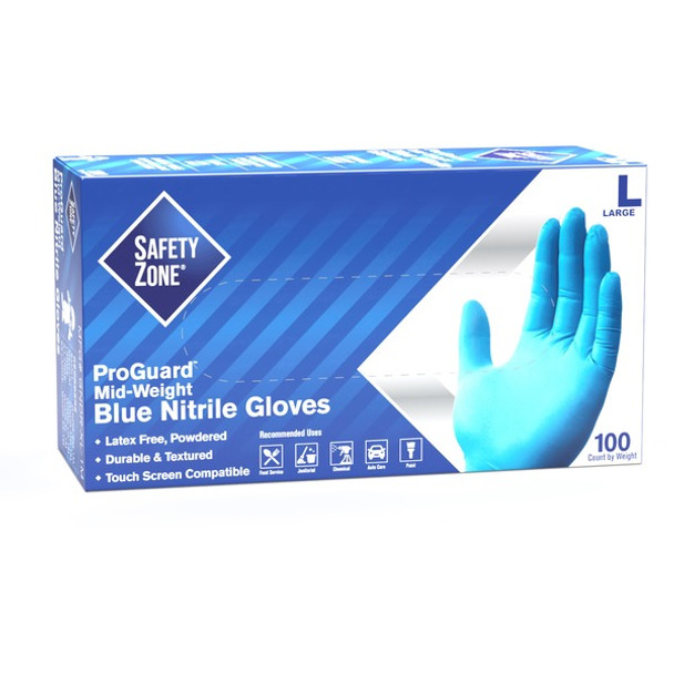 Safety Zone Powdered Blue Nitrile Gloves - Large Size - Blue - Allergen-free, Latex-free, Silicone-free, Powdered, Textured, Comfortable - For Cleaning, Dishwashing, Food, Janitorial Use, Painting, Pet Care