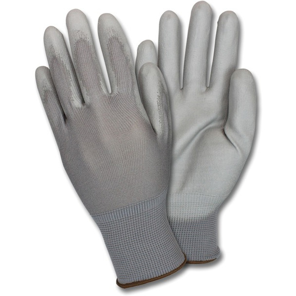 Safety Zone Poly Coated Knit Gloves - Polyurethane Coating - Large Size - Gray - Flexible, Comfortable, Breathable, Knitted - For Industrial - 1 Dozen
