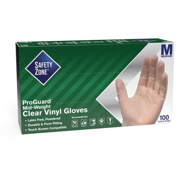 Safety Zone 3 mil General-purpose Vinyl Gloves - Medium Size - Clear - Latex-free, Comfortable, Silicone-free, Allergen-free, DINP-free, DEHP-free - For Food, Janitorial Use, Cosmetics, Painting, Cleaning, General Purpose, Pet Care - 100 / Box