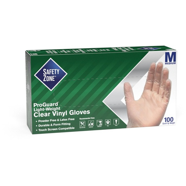 Safety Zone Powder Free Clear Vinyl Gloves - Medium Size - Clear - Latex-free, DEHP-free, DINP-free, PFAS-free - For Food Preparation, Cleaning - 1000 / Carton - 9.25" Glove Length