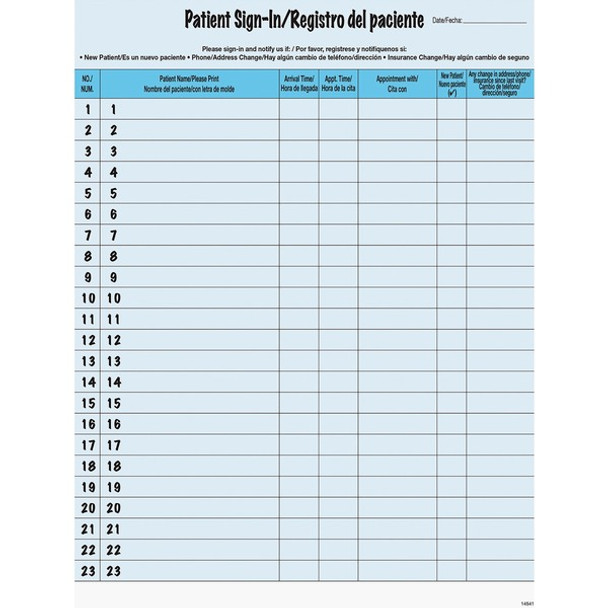 Tabbies Patient Sign-in Label Forms - Letter - 8.50" x 11" Sheet Size - Blue Sheet(s) - 125 / Pack