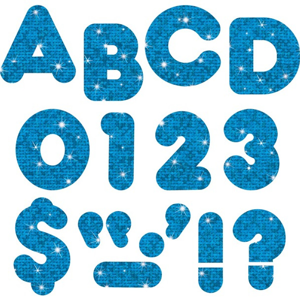 Trend 4" Sparkle Uppercase Ready Letters Set - 50 x Capital Letter, 10 x Number, 10 x Punctuation Marks Shape - Pin-up - Casual Style - 4" Height x 9" Length - Blue - Paper - 1 / Pack