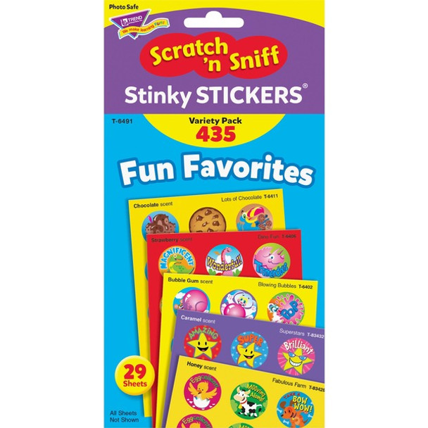 Trend Fun & Fancy Jumbo Pack Stickers - 432 x Round Shape - Self-adhesive - Acid-free, Non-toxic, Photo-safe, Scented - Assorted, Multicolor - Paper - 432 / Pack