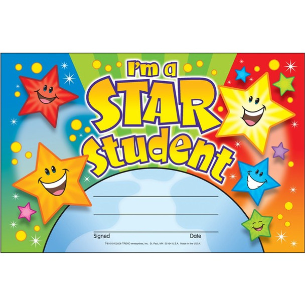 Trend I'm a Star Student Recognition Awards - 8.5" x 5.5" - Multicolor - 1 / Pack