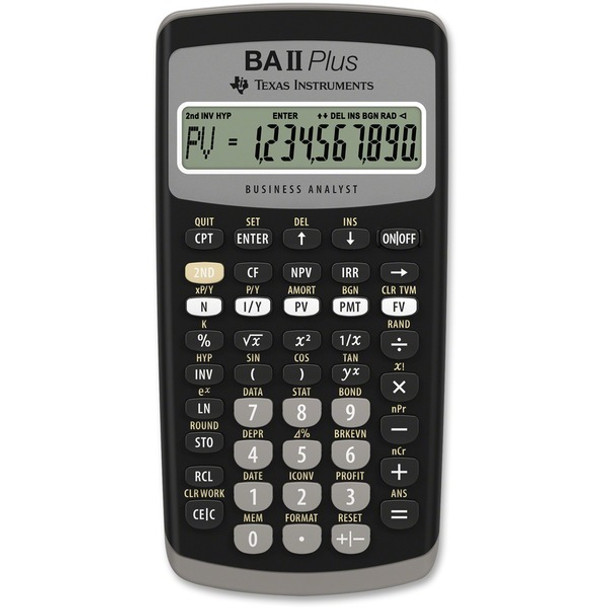 Texas Instruments BA-II Plus Advance Financial Calculator - Power OFF Memory Protection - 1 Line(s) - 10 Digits - LCD - Battery Powered - 1 - Button Cell - 0.6" x 3" x 6" - Dark Gray - 1 Each