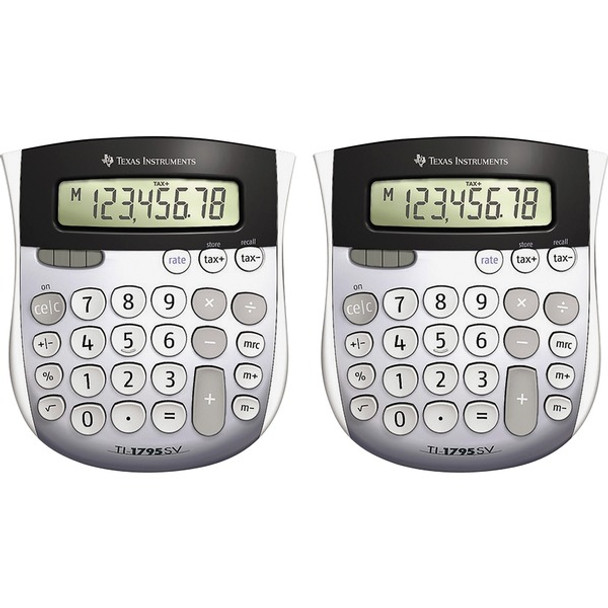 Texas Instruments TI-1795SV SuperView Calculators - Dual Power, Angled Display, Sign Change - 8 Digits - LCD - Battery/Solar Powered - 1" x 4.3" x 5.1" - Gray - 2 / Bundle