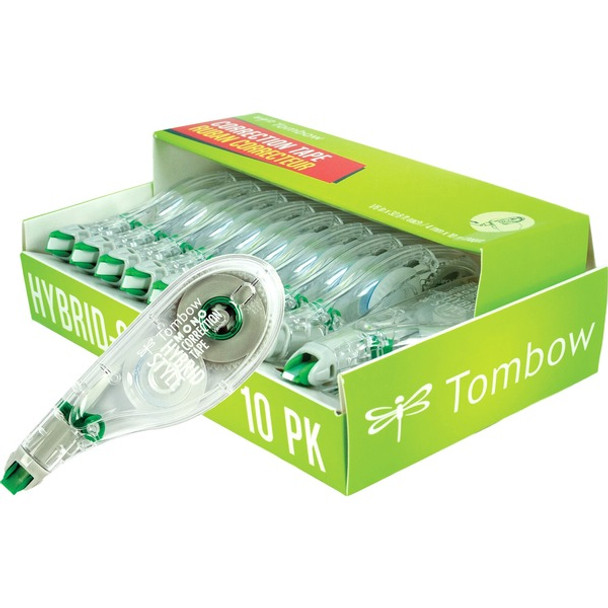 Tombow Mono Hybrid-Style Correction Tape - 0.16" Width x 32.83 ft Length - 1 Line(s) - White Tape - Ergonomic - Acid-free, Non-refillable, Retractable, Pivoting Head - 10 / Pack - White