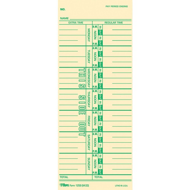 TOPS Named Days Time Cards - 3.50" x 9" Sheet Size - Yellow - Manila Sheet(s) - Green Print Color - 100 / Pack