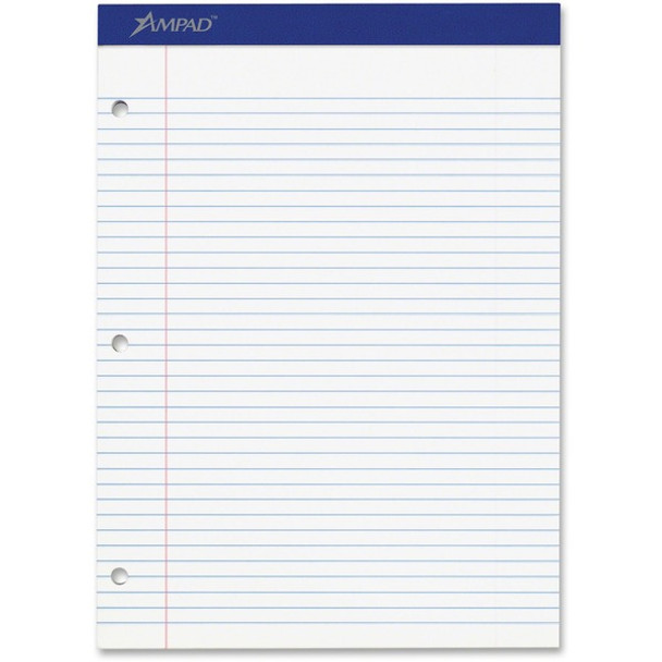 Ampad Double Sheet Writing Pad - 100 Sheets - Stapled - Both Side Ruling Surface - 0.28" Ruled - 15 lb Basis Weight - Letter - 8 1/2" x 11"8.5" x 11.8" - White Paper - White Cover - Micro Perforated, Easy Tear, Stiff, Chipboard Backing - 1 / Pad