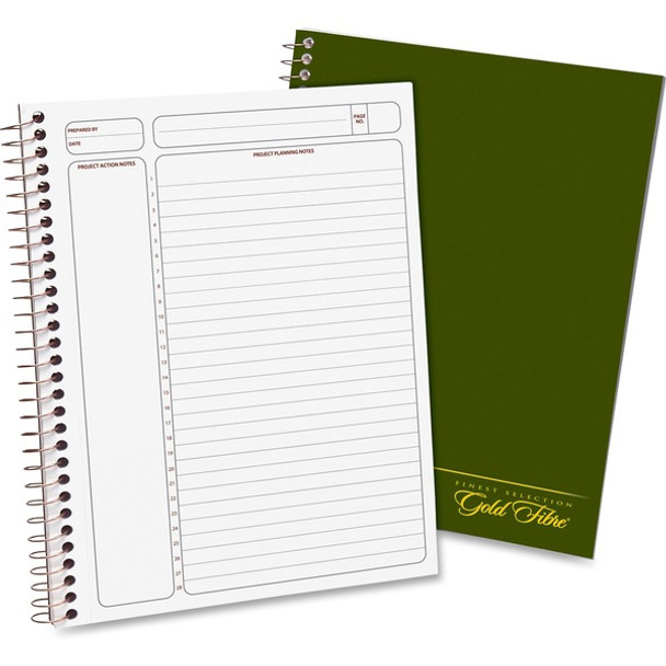 Ampad Gold Fibre Classic Project Planner - Action - White Sheet - Wire Bound - White - Classic Green Cover - 9.5" Height x 7.3" Width - Notes Area, Heavyweight, Micro Perforated, Durable Cover, Sturdy Back, Easy Tear - 1 Each