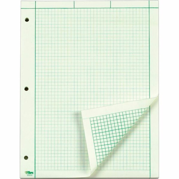 TOPS Engineering Computation Pad - 100 Sheets - Stapled/Glued - Back Ruling Surface - Ruled Margin - 15 lb Basis Weight - Letter - 8 1/2" x 11" - Green Paper - Punched - 1 / Pad