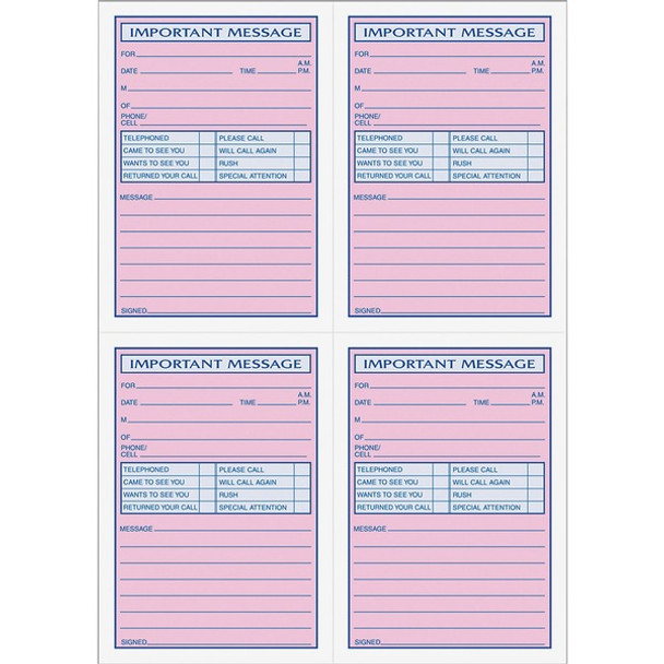 TOPS 4CPP Important Phone Message Book - 400 Sheet(s) - Spiral Bound - 2 PartCarbonless Copy - 8.25" x 11" Sheet Size - White - Assorted Sheet(s) - Blue, Red Print Color - 1 Each