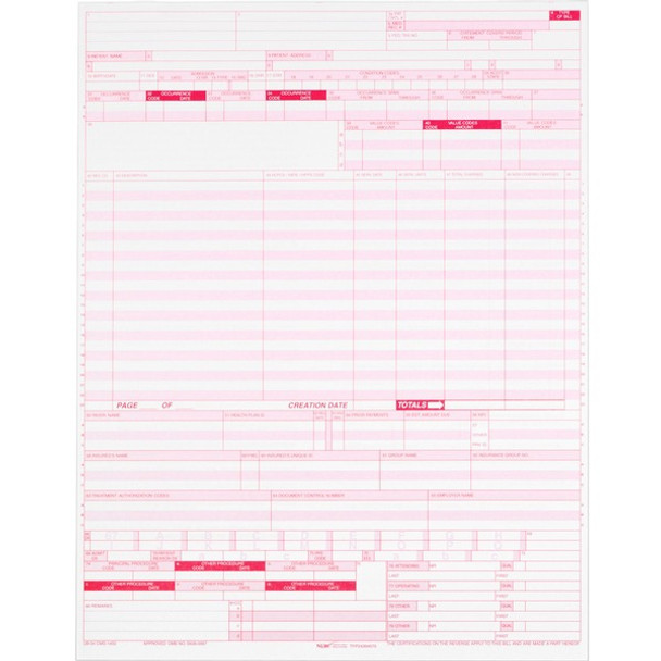 TOPS 1-part UB-04 Laser-cut Forms - 1 Part - 11" x 8.50" Form Size - White - Red Print Color - 2500 / Carton