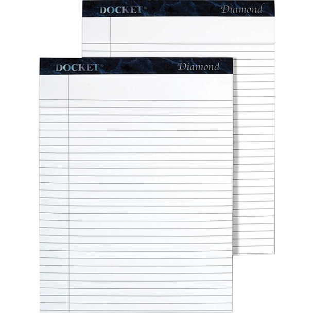 TOPS Docket Diamond Notepads - 50 Sheets - Watermark - Double Stitched - 0.34" Ruled - 24 lb Basis Weight - 8 1/2" x 11 3/4" - White Paper - Blue Binding - Chipboard Cover - Perforated, Hard Cover, Stiff-back - 2 / Box