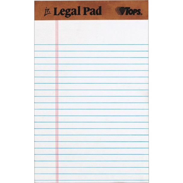 TOPS The Legal Pad Writing Pad - 50 Sheets - Double Stitched - 0.28" Ruled - 16 lb Basis Weight - Jr.Legal - 5" x 8" - White Paper - Chipboard Cover - Perforated, Hard Cover, Removable - 1 Dozen