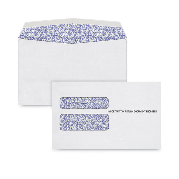 W-2 Laser Double Window Envelope, Commercial Flap, Gummed Closure, 5.63 x 9, White, 100/Pack