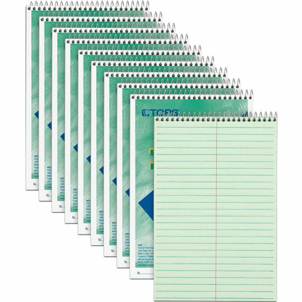 TOPS Steno Books - 80 Sheets - Wire Bound - Gregg Ruled Margin - 6" x 9" - Green Tint Paper - Snag Resistant, Acid-free, Heavyweight - 1 Dozen