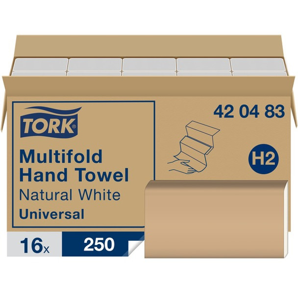 TORK Universal Multifold Hand Towel - 1 Ply - Multifold - 9.10" x 9.50" - Natural, White - Paper - Embossed - For Hand - 250 Per Pack - 4000 / Sheet