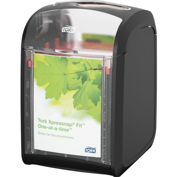 TORK Xpressnap Fit Tabletop Napkin Dispenser - Tall Fold, Minifold Dispenser - 5.5" Height x 4.6" Width x 6.8" Depth - Plastic - Black - Compact, Level Indicator, Refillable, Hygienic, Durable, Easy to Clean, Dirt Resistant - 4 / Carton