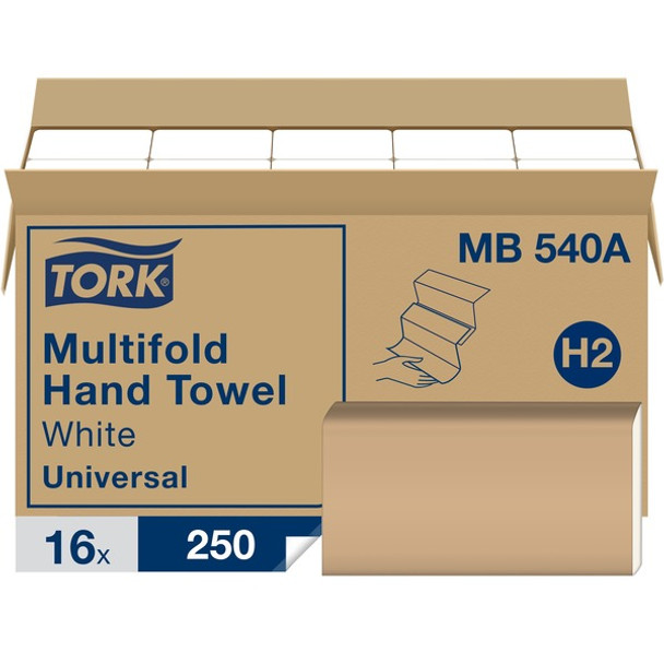 TORK Multifold Hand Towel - 1 Ply - Multifold - 9.13" x 9.50" - White - Fiber - Hygienic - For Hand, Washroom - 250 / Sleeve