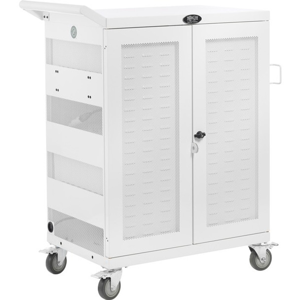 Tripp Lite by Eaton Safe-IT Multi-Device UV Charging Cart Hospital-Grade 32 AC Outlets Laptops Chromebooks Antimicrobial White - 2 Shelf - 4 Casters - Steel - 34.8" Width x 21.6" Depth x 42.3" Height - Steel Frame - White - For 32 Devices