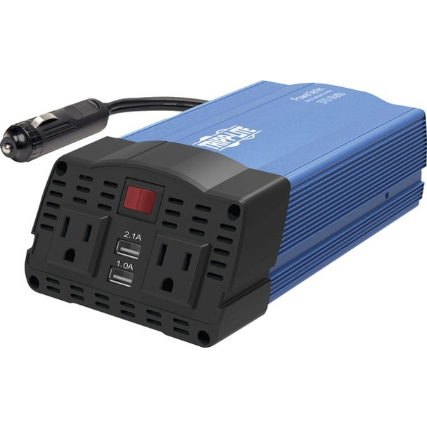 Tripp Lite by Eaton 375W PowerVerter Ultra-Compact Car Inverter with 2 AC Outlets 2 USB Charging Ports and Battery Cables - Input Voltage: 12 V DC - Output Voltage: 120 V AC - Continuous Power: 375 W