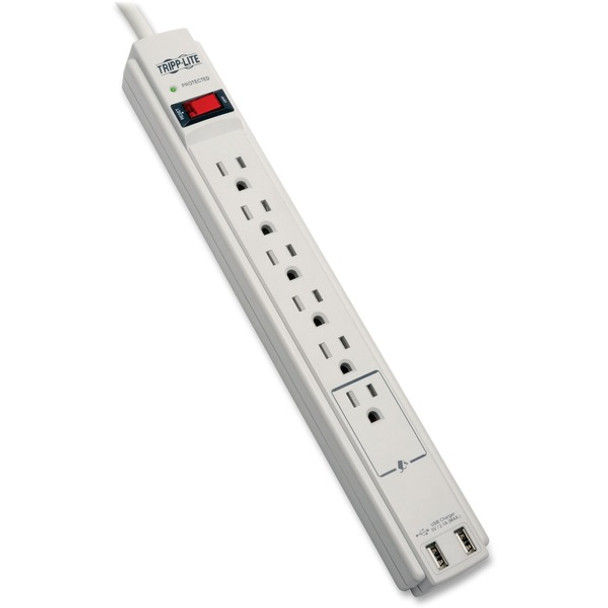 Tripp Lite by Eaton Protect It! 6-Outlet Surge Protector 6 ft. (1.83 m) Cord 990 Joules 2 x USB Charging ports (2.1A) Gray Housing - 6 x NEMA 5-15R, 2 x USB - 1875 VA - 990 J - 125 V AC Input - 5 V DC Output