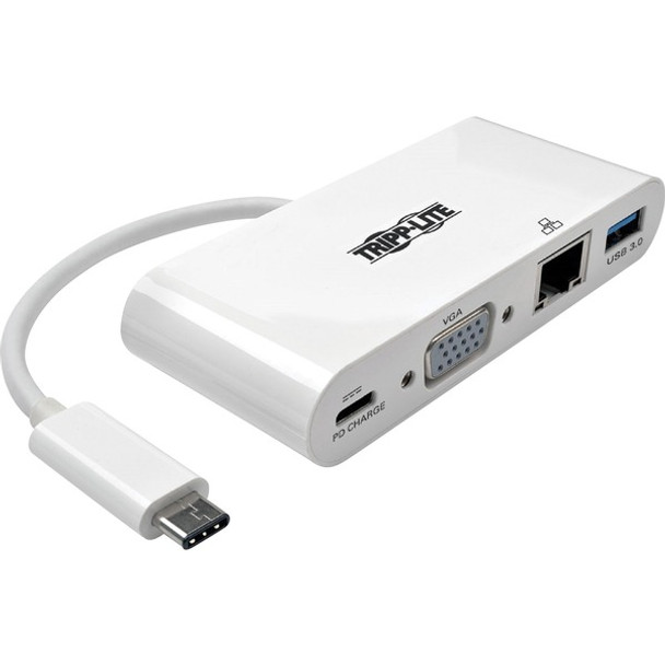 Tripp Lite by Eaton USB-C Multiport Adapter VGA USB 3.x (5Gbps) Hub Port Gigabit Ethernet and 60W PD Charging White - for Notebook/Tablet PC - 2 x USB Ports - 2 x USB 3.0 - Network (RJ-45) - VGA - Wired