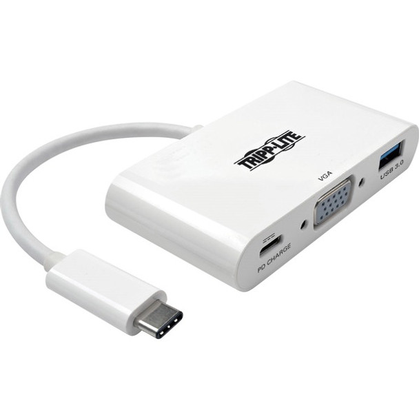 Tripp Lite by Eaton USB-C to VGA Adapter with USB 3.x (5Gbps) Hub Ports and 60W PD Charging White - 1 Pack - USB 3.1 Type C - 1 x VGA