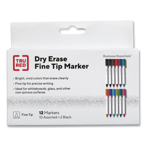 Dry Erase Marker, Pen-Style, Fine Bullet Tip, Assorted Colors, 12/Pack