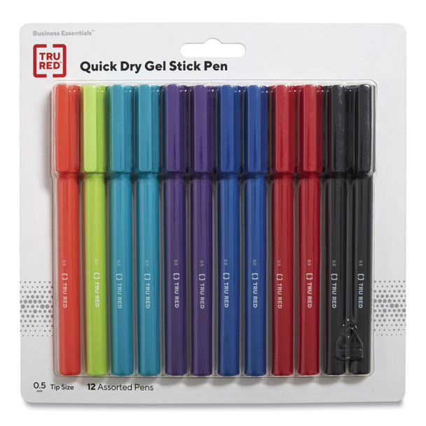 Quick Dry Gel Pen, Retractable, Fine 0.5 mm, Assorted Ink and Barrel Colors, 12/Pack