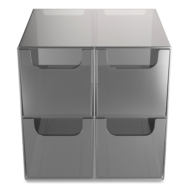 Plastic Cube Desktop Organizer, 4 Compartments, 6 x 6 x 6, Smoke