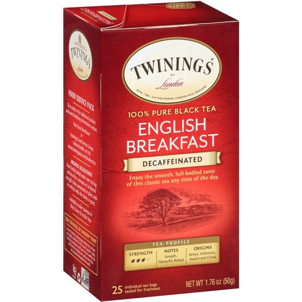 Twinings of London Decaf English Breakfast Black Tea Bag - 1.8 oz - 25 / Box