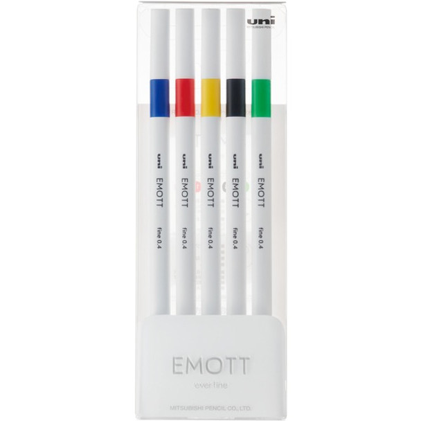 uni&reg; EMOTT Fineliner Marker Pens - Assorted Water Based Ink - Plastic Tip - 5 / Set
