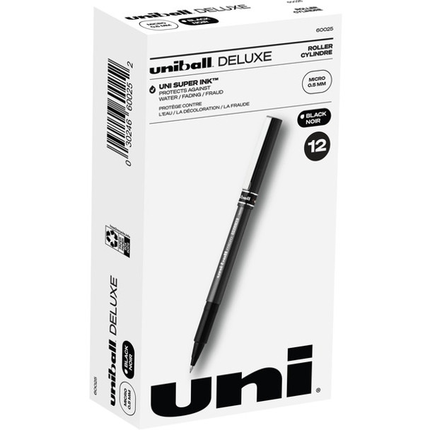 uniball&trade; Deluxe Rollerball Pens - Micro Pen Point - 0.5 mm Pen Point Size - Black - Gray Barrel - 1 / Each